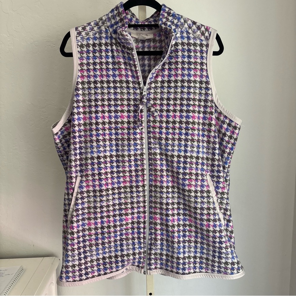 🌿 3 FOR $12 Woman Within Multicolor Microfleece Houndstooth Zip Vest, Sz L 18/20